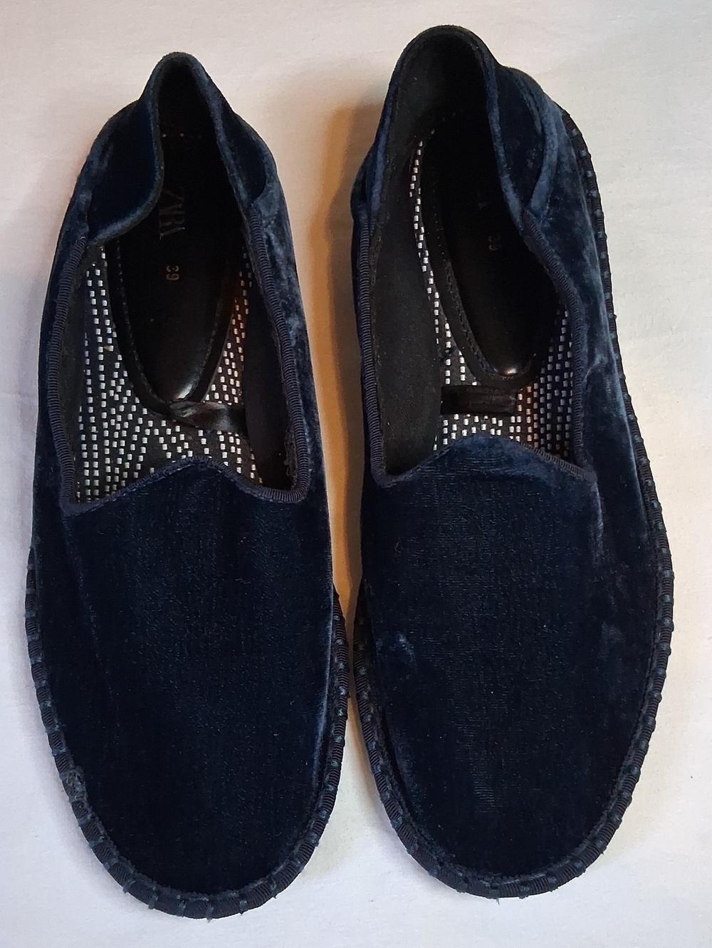 Zara Navy Velvet Slip-On Loafers